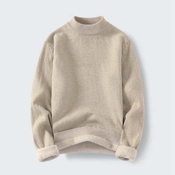 HOMADLES Fleece Lined Sweatshirt for Men Long Sleeve Shirt Men Kint Thicken Outdoor Hiking Crewneck Kint Solid Sweaters Outdoor Hiking Khaki