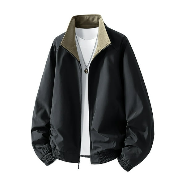 HOMADLES Flight Jackets for Men Bomber, Heavyweight Stand Collar Jacket Outdoor Athletic Mens Zip Up Jacket Thicken Warm Polar Fleece Winter Coat Black M