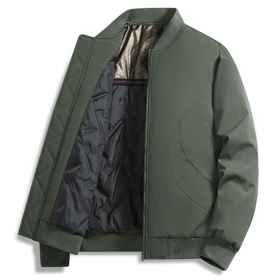 HOMADLES Flight Jackets for Men Big and Tall Full Zipper Aathletic Jacket Solid Thicken Windbreaker Men Winter Coats for Men Army Green M