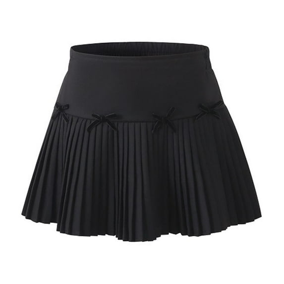 HOMADLES Girl's Pleated Hem Skirt, Elastic High Waist Skirts Girls School Uniform Skirt Solid Bow Skirts with Lining Shorts Mini Skirts Black 5 T