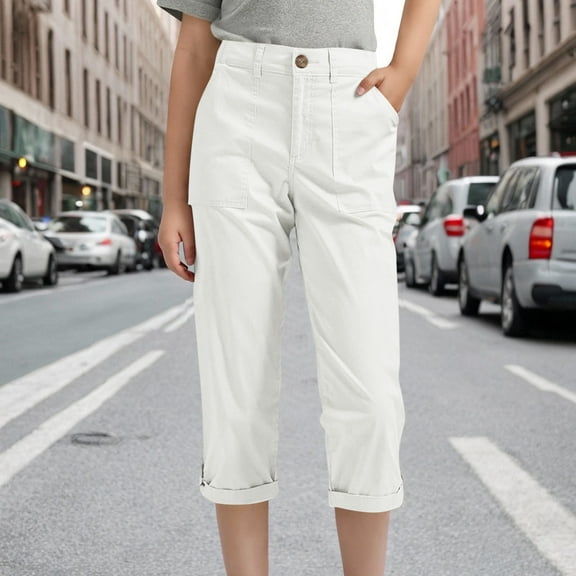 HOMADLES Girls Cargo Pants Baggy Joggers Elastic Waist Outdoor Lightweight Stretch with Pockets Cargo Pants White 12-13T