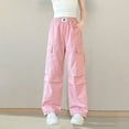 thumbnail image 1 of HOMADLES Girls Cargo Pants Parachute Baggy Wide Leg Multiple Pockets Outdoor Hiking Casual Cargo Pants Pink 6 T, 1 of 6