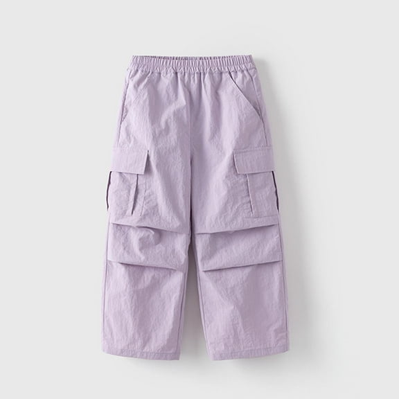 HOMADLES Girls Cargo Pants Parachute Baggy Wide Leg Outdoor Hiking Casual Cargo Pants Purple 2 T