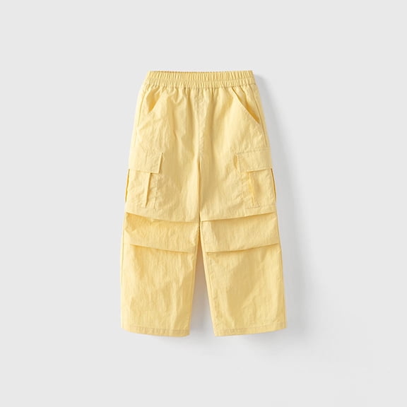 HOMADLES Girls Cargo Pants Parachute Baggy Wide Leg Outdoor Hiking Casual Cargo Pants Yellow 2 T