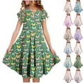 thumbnail image 1 of HOMADLES Girls Casual Dress Size 4-16, Girls Floral Dresses Girls Short Sleeve Dresses Summer Soft Stretchy Layered Dresses Green 10-11T, 1 of 6