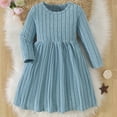 thumbnail image 1 of HOMADLES Girls Dresses Fall Children Long Sleeve Girls T-Shirt Swing Dress Leisure Clothes Crewneck Kint Stripe Solid Dress Blue 5 T, 1 of 9