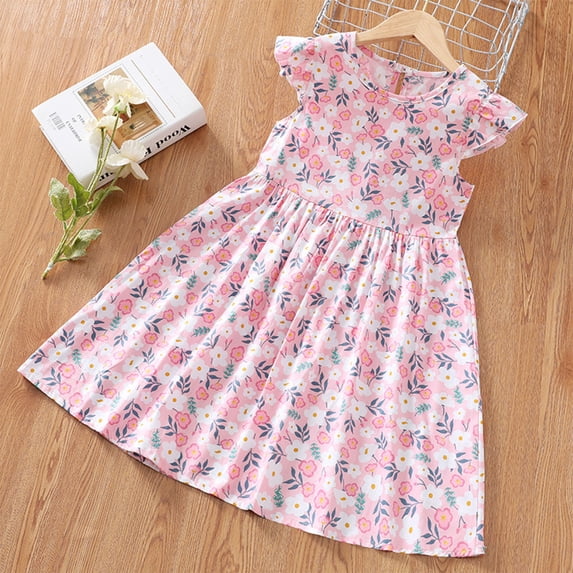 HOMADLES Girls Floral Dress Crewneck Flower Printed Sleeveless Summer Dresses Summer Sundresses Pink Size 3T