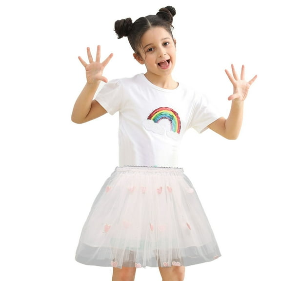 HOMADLES Girls Layered Tutu Skirt Elastic High Waist A-line Mini Dresses Classic Skirt A Line Pleated Mesh Skirt B White 6-7 T