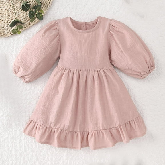 HOMADLES Girls Long Sleeve Dress A-Line Casual Solid Layering Swing Skirt for Girls Comfortable Soft Dress Pink 4 T