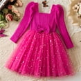 thumbnail image 1 of HOMADLES Girls Long Sleeve Dress Crewneck Bow Elastic Soft Casual Solid Layering Swing Dress for Girls Comfortable Mesh Princess Dress Hot Pink 3 T, 1 of 4