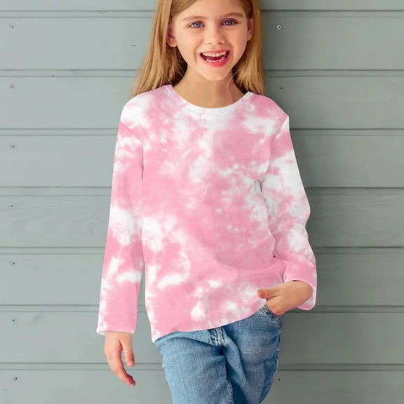 HOMADLES Girls Long Sleeve Sweatshirt Gradient Crewneck T Shirt for Girls Stretch Soft, Fashion Tee Multicolor 4 T