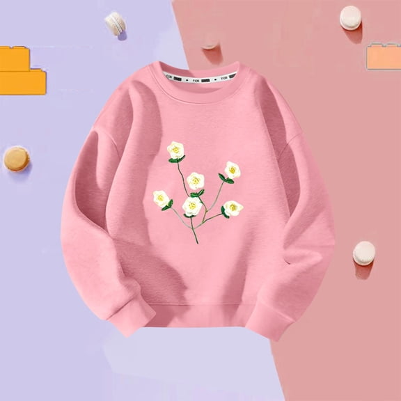 HOMADLES Girls Long Sleeve T shirt Graphic Cute Printing Fleece Lined Thickening, Fashion Tee Pink 5 T