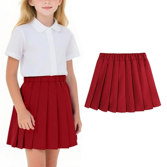 HOMADLES Girls Pleated Hem Skirt, Elastic Waist Athletic Tennis Skirt Solid A-line Mini Skorts School Uniform Skirt Red 2-3T