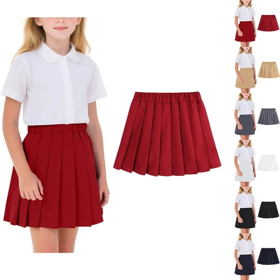 HOMADLES Girls Pleated Hem Skirt, Solid A-line Mini Skorts Elastic Waist Athletic Tennis Skirt School Uniform Skirt Red 10-11T