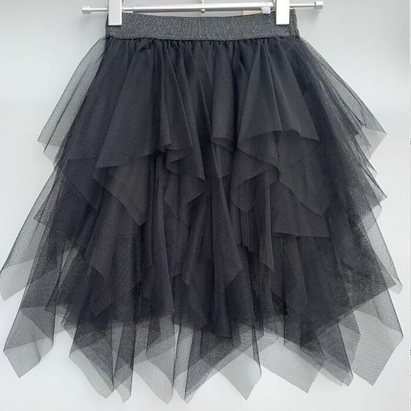 HOMADLES Girls Pleated Skirt Solid A-line Dresses Mesh Sequin Pleated Skirt Princess Party Skirt for Girls Black 2 T