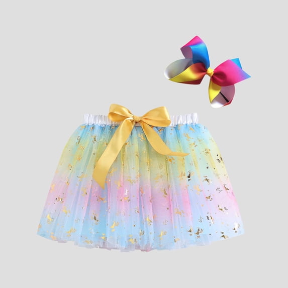 HOMADLES Girls Princess Skirts Tulle Skirt Casual Print High Waist A Line Pleated Mini Mesh Skorts Princess Party Skirt for Girls Blue 7 T