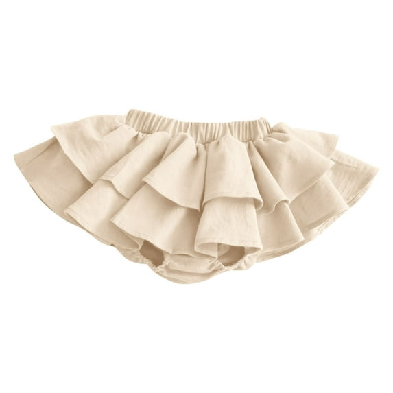 HOMADLES Girls School Skirt Elastic Waist A Line Pleated Skirt Fashion Skirt Linen Beige 5-6 T