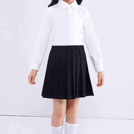 HOMADLES Girls School Uniform Skirt, Elastic High Waist Solid A-line Mini Athletic Skirts School Uniform Skirt Black 7-8 T