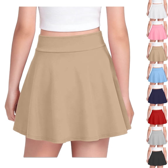HOMADLES Girls School Uniform Skirts Adjustable Waist Pleated Mini Skirt Toddler Girls Scooter Skirt, Khaki 14-15 T