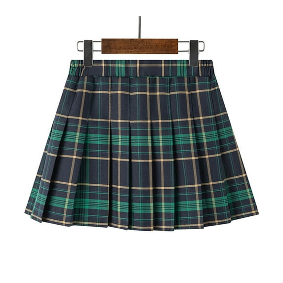 HOMADLES Girls Skirts Mini Skirt, Elastic Waist Stretch Soft Skirt Fashion Skirts with Lining Shorts Girls Skirt Plaid Print School Skirt Green 14 T