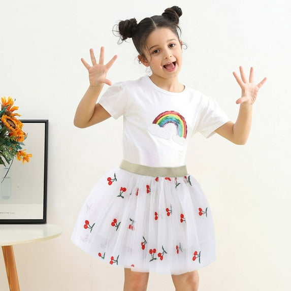 HOMADLES Girls Sports Skirts Princess Party Skirt for Girls A Line Pleated Mesh Skirt Stretch Classic Layered Skirt Green 5-6T