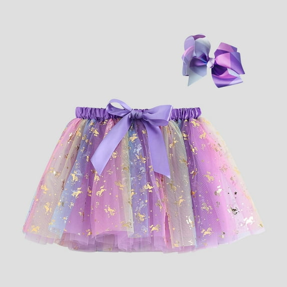 HOMADLES Girls Sports Skirts Princess Party Skirt for Girls Tulle Skirt Casual Print High Waist A Line Pleated Mini Mesh Skorts Purple 3 T
