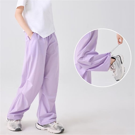 HOMADLES Girls Sweatpants Joggers Pants Wide Leg Streetwear Outdoor Elastic Waist School Uniform Jogger Pants Purple 5 T