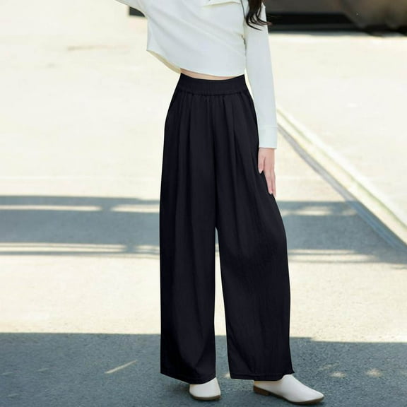 HOMADLES Girls Sweatpants Joggers for Girls with Pockets Baggy Wide Leg Lightweight Jogger Pants Black 9-10T