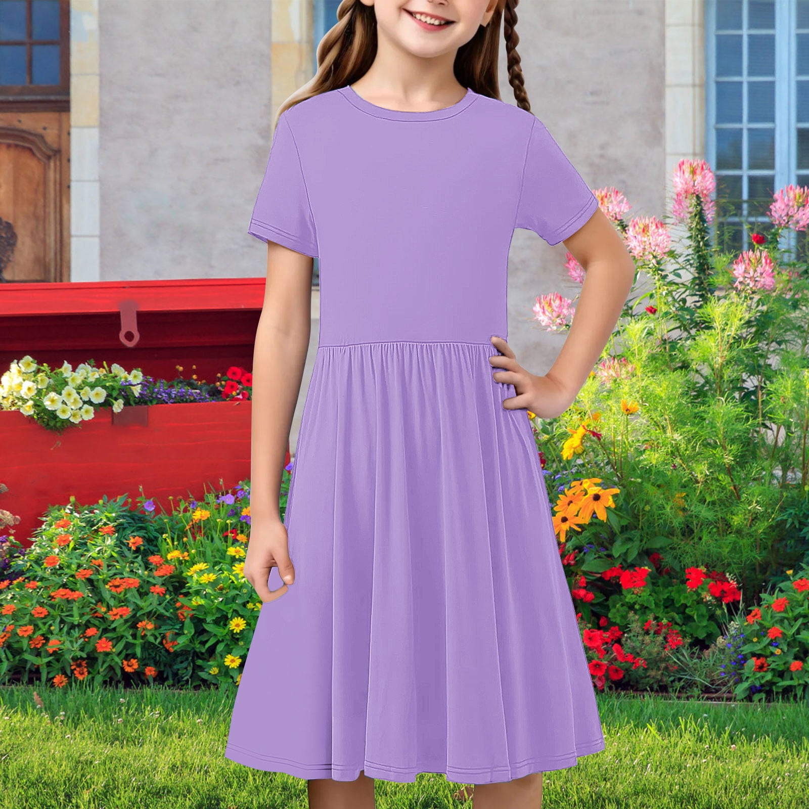 HOMADLES Girls Teen Dresses Slim Fit Lightweight Stretch Solid Summer ...