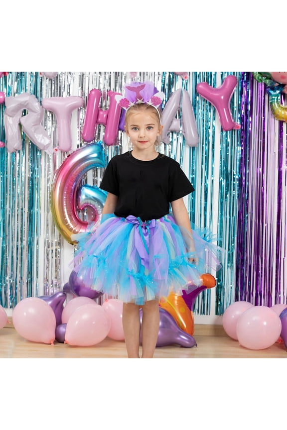 Girls Tutu Dance Skirts A Line Pleated Mesh Skirt Soft Tiered Skirt Princess Party Skirt for Girls Blue 2 T