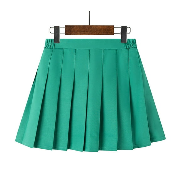 HOMADLES Girls Uniform Pleated Skirt, A-line Skirts with Lining Shorts Elastic High Waist Fashion Skirts Athletic Casual School Uniform Skirt Green 2XL