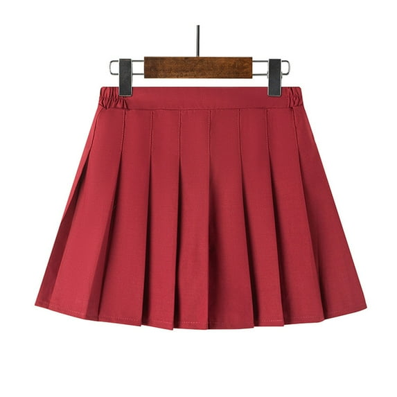 HOMADLES Girls Uniform Pleated Skirt, Athletic Casual Elastic High Waist Fashion Skirts A-line Skirts with Lining Shorts School Uniform Skirt Wine M
