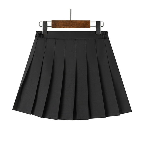 HOMADLES Girls Uniform Pleated Skirt, Elastic High Waist Fashion Skirts A-line Skirts with Lining Shorts Athletic Casual School Uniform Skirt Black M