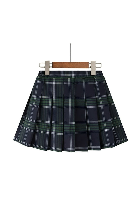 Girls Uniform Pleated Skirt, Girls Skirt Plaid Print A-line Skirts with Lining Elastic Waist Stretch Soft Skirt School Uniform Skirt Green 9 T
