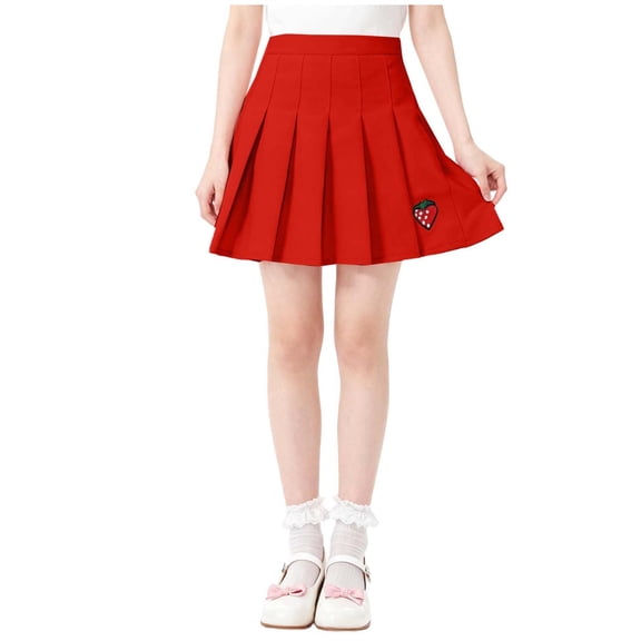 HOMADLES Girls Uniform Pleated Skirt, Solid Skirts with Lining Shorts Girls School Uniform Skirt Elastic Waist Stretch Soft School Uniform Skirt Red 5 T