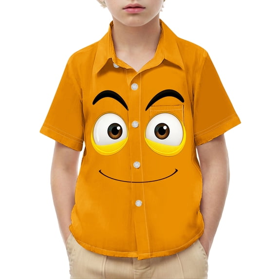 HOMADLES Graphic Tees Kids Short Sleeve Button Down Shirts for Boys Lightweight Casual with Pocket Tee Shirts, Orange 4T