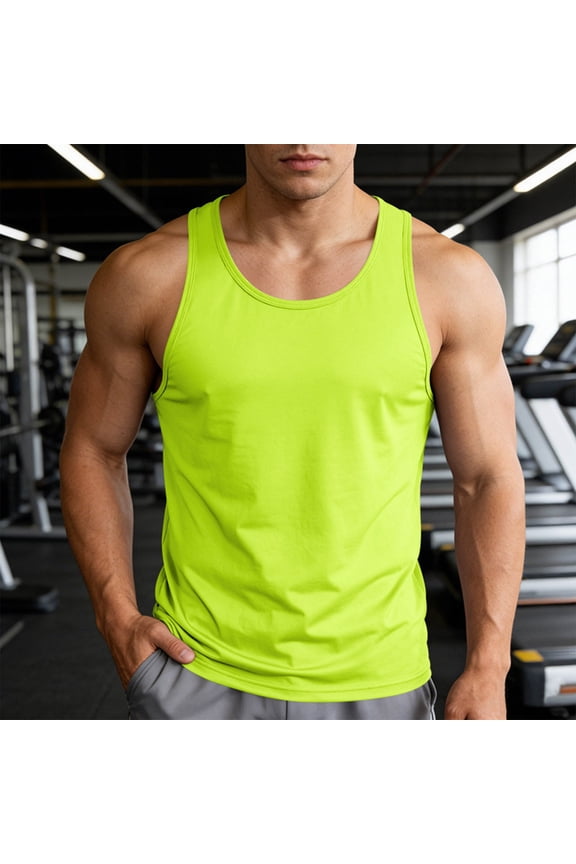 Gym Tank Tops Men Fashion Work Shirt Crewneck Summer Quick Dry Basice Tank for Men Outdoor Gym Sleeveless Muscle Tank Tops Green M