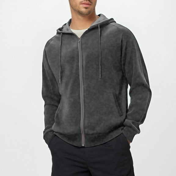 HOMADLES Hooded Jacket for Men Long Sleeve Outdoor Hiking Solid Coat Cardigan Zip with Pocket Casual Jacket Dark Gray 3XL