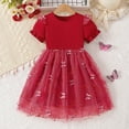 thumbnail image 1 of HOMADLES Kid Toddler Dress Mesh Crewneck Ruffed Layered Fashion Print Short Sleeve Princess Dress Dress B Red 4-5T, 1 of 9