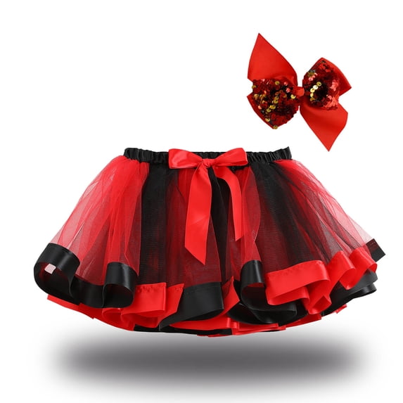 HOMADLES Kids Summer Skirts Girls Pleated Skirt Mesh Dress Party Performance Skirt, Red 9-11 T