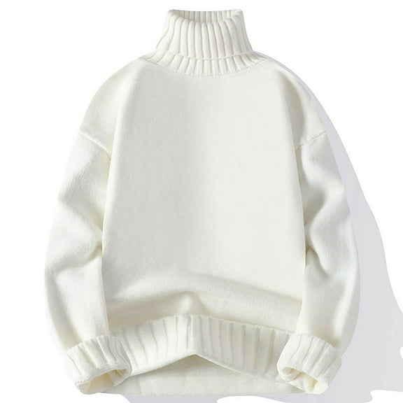 HOMADLES Knit Sweater for Men Solid Thicken High Neck Long Sleeve Sweater Shirts High Neck White