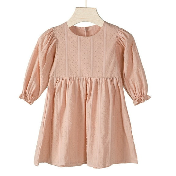 HOMADLES Little Girls Long Sleeved Dresses 1-6 Crewneck Solid Layering Kid Girls Dresses Casual Soft Clothing Dress Pink 4 T