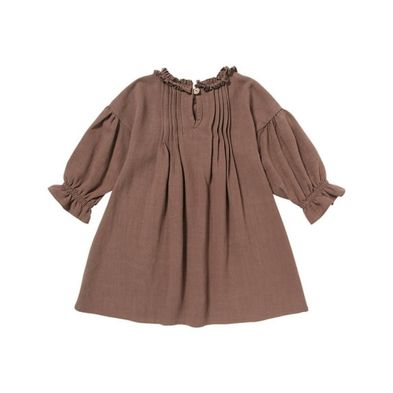 HOMADLES Little Girls Long Sleeved Dresses 2-7 Crewneck Casual Solid Layering Kid Girls Dresses Casual Soft Clothing Dress Coffee 4 T