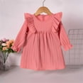 thumbnail image 1 of HOMADLES Little Girls Long Sleeved Dresses Crewneck Solid Layering Kid Girls Dresses Casual Soft Clothing Princess Dress Watermelon Red 1 T, 1 of 3
