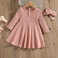 thumbnail image 1 of HOMADLES Long Sleeve Girls Dress Crewneck Button Kint Stripe Comfortable Tiered Casual Dress Pink 4-5T, 1 of 6