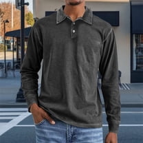 HOMADLES Long Sleeve Shirts for Men Pique Golf Shirt Button Loose Casual, Pullover Shirt Black 2XL