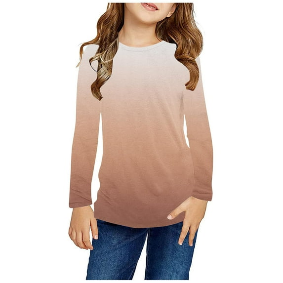 HOMADLES Long Sleeve Shirts for Teen Girls Gradient Round Neck Solid Lightweight Casual Outdoor, Fashion Tee Brown 4 T