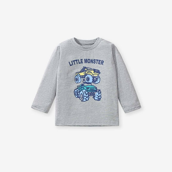 HOMADLES Long Sleeve Shirts for Toddler Girls Lightweight Round Neck Graphic Printing Casual Pullover, Basic Shirt Gray 1-2T