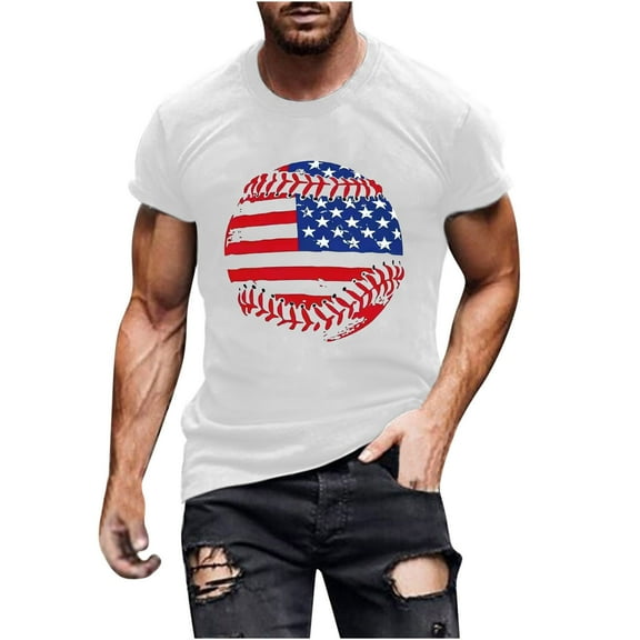 HOMADLES Men Flag Graphic Tee Independence Day Crewneck Muscle Stretch T Shirt Short Sleeve White M