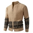 thumbnail image 1 of HOMADLES Men Knit Jacket Plus Size Stripe Casual Print Stretch Jacket Thicken Warm Winter Coats for Men Khaki XL, 1 of 5